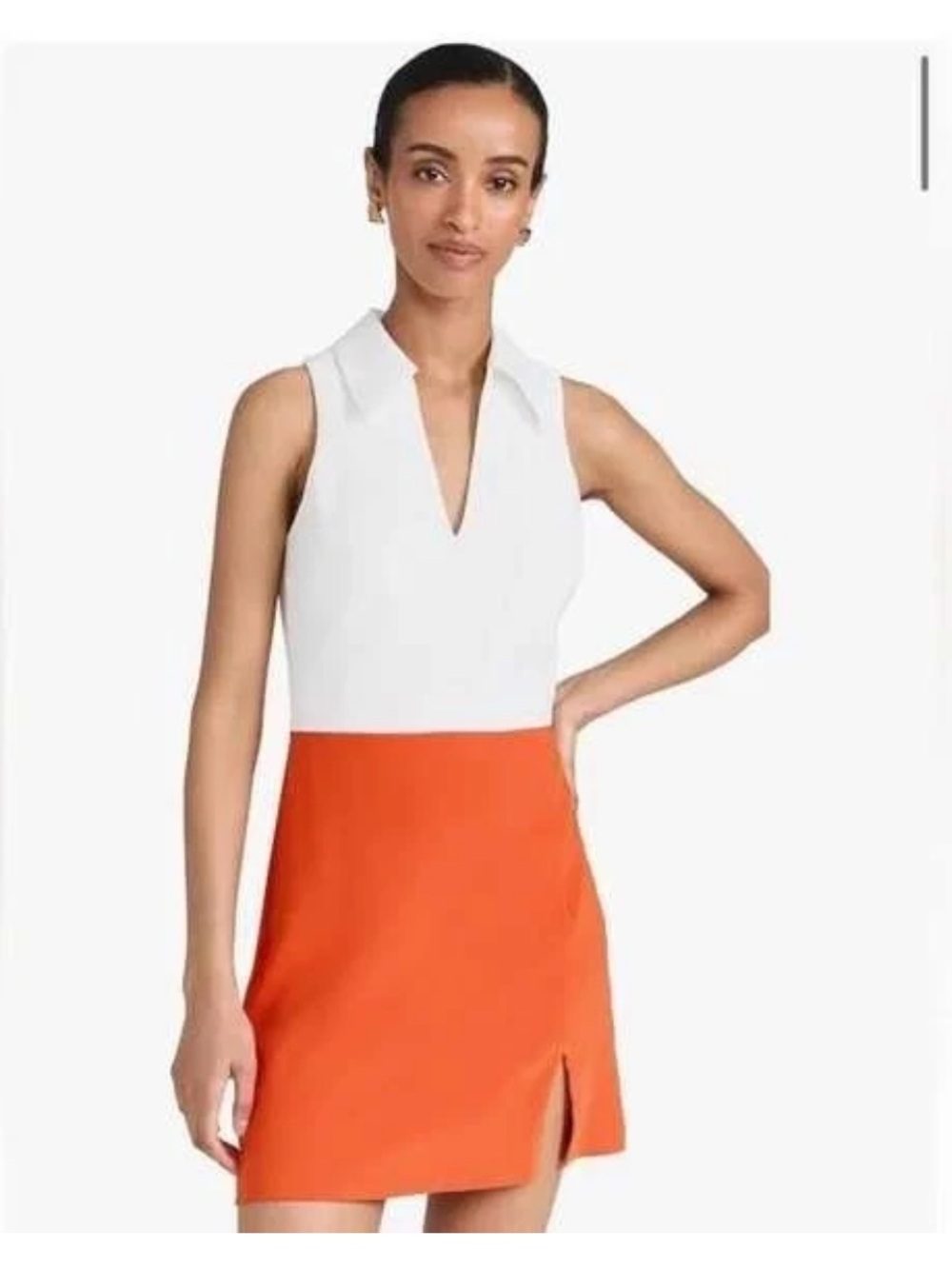 Amanda Uprichard White and Orange Colorblock Sleeveless Mini Dress